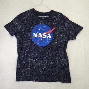 Buzz Aldrin‎ NASA Galaxy Splatter Graphic T-Shirt Mens XXL Navy Blue Space Tee